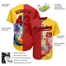 Load image into Gallery viewer, Custom Yellow Red-Black 3D Pattern Design Music Festival Watercolor Guitar Authentic Baseball Jersey
