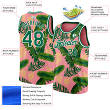 Laden Sie das Bild in den Galerie-Viewer, Custom Medium Pink Kelly Green-White 3D Pattern Tropical Hawaii Leaves Authentic Basketball Jersey
