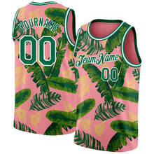 Laden Sie das Bild in den Galerie-Viewer, Custom Medium Pink Kelly Green-White 3D Pattern Tropical Hawaii Leaves Authentic Basketball Jersey
