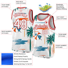 Загрузить изображение в средство просмотра галереи, Custom White Red 3D Pattern Tropical Beach Hawaii Palm Trees Authentic Basketball Jersey
