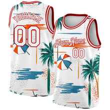 Загрузить изображение в средство просмотра галереи, Custom White Red 3D Pattern Tropical Beach Hawaii Palm Trees Authentic Basketball Jersey
