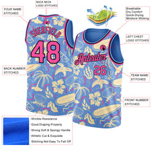 Загрузить изображение в средство просмотра галереи, Custom Light Blue Pink-Black 3D Pattern Tropical Hawaii Trees Authentic Basketball Jersey
