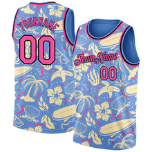 Загрузить изображение в средство просмотра галереи, Custom Light Blue Pink-Black 3D Pattern Tropical Hawaii Trees Authentic Basketball Jersey
