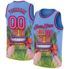 Charger l&#39;image dans la galerie, Custom Light Blue Pink-Black 3D Pattern Cartoon Tropical Hawaii Rainforest Authentic Basketball Jersey
