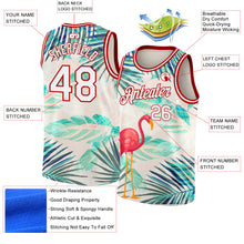 Charger l&#39;image dans la galerie, Custom White Red 3D Pattern Tropical Hawaii Leaves And Flamingo Authentic Basketball Jersey
