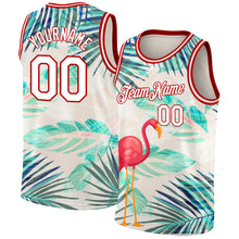 Charger l&#39;image dans la galerie, Custom White Red 3D Pattern Tropical Hawaii Leaves And Flamingo Authentic Basketball Jersey
