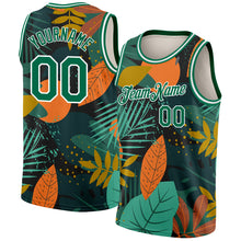 Load image into Gallery viewer, Custom Black Kelly Green-White 3D Pattern Tropical Hawaii Leaves Authentic Basketball Jersey
