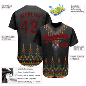 Custom Black Red 3D Pattern Design Traditional African Ethnic Style Authentic Baseball Jersey