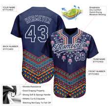 Charger l&#39;image dans la galerie, Custom Navy White 3D Pattern Design Vintage Floral African Ethnic Style Authentic Baseball Jersey
