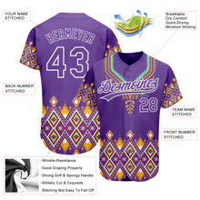 Load image into Gallery viewer, Custom Purple White 3D Pattern Design Traditional African Ethnic Style Authentic Baseball Jersey
