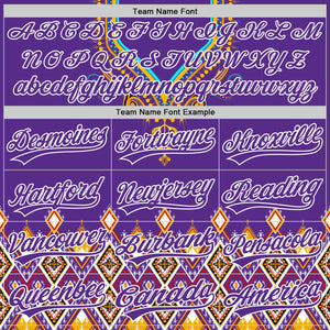 Custom Purple White 3D Pattern Design Traditional African Ethnic Style Authentic Baseball Jersey