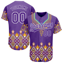 Load image into Gallery viewer, Custom Purple White 3D Pattern Design Traditional African Ethnic Style Authentic Baseball Jersey
