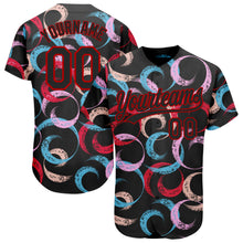 Load image into Gallery viewer, Custom Black Red 3D Pattern Design Abstract Grunge Art Authentic Baseball Jersey
