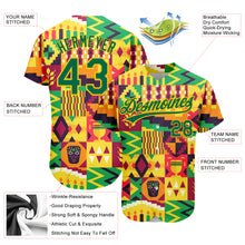 Load image into Gallery viewer, Custom Yellow Kelly Green 3D Pattern Design African Happy Kwanzaa Authentic Baseball Jersey
