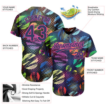 Custom Navy Pink 3D Pattern Design Abstract Halftone Circles Zigzag Style Authentic Baseball Jersey