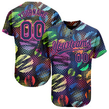 Load image into Gallery viewer, Custom Navy Pink 3D Pattern Design Abstract Halftone Circles Zigzag Style Authentic Baseball Jersey
