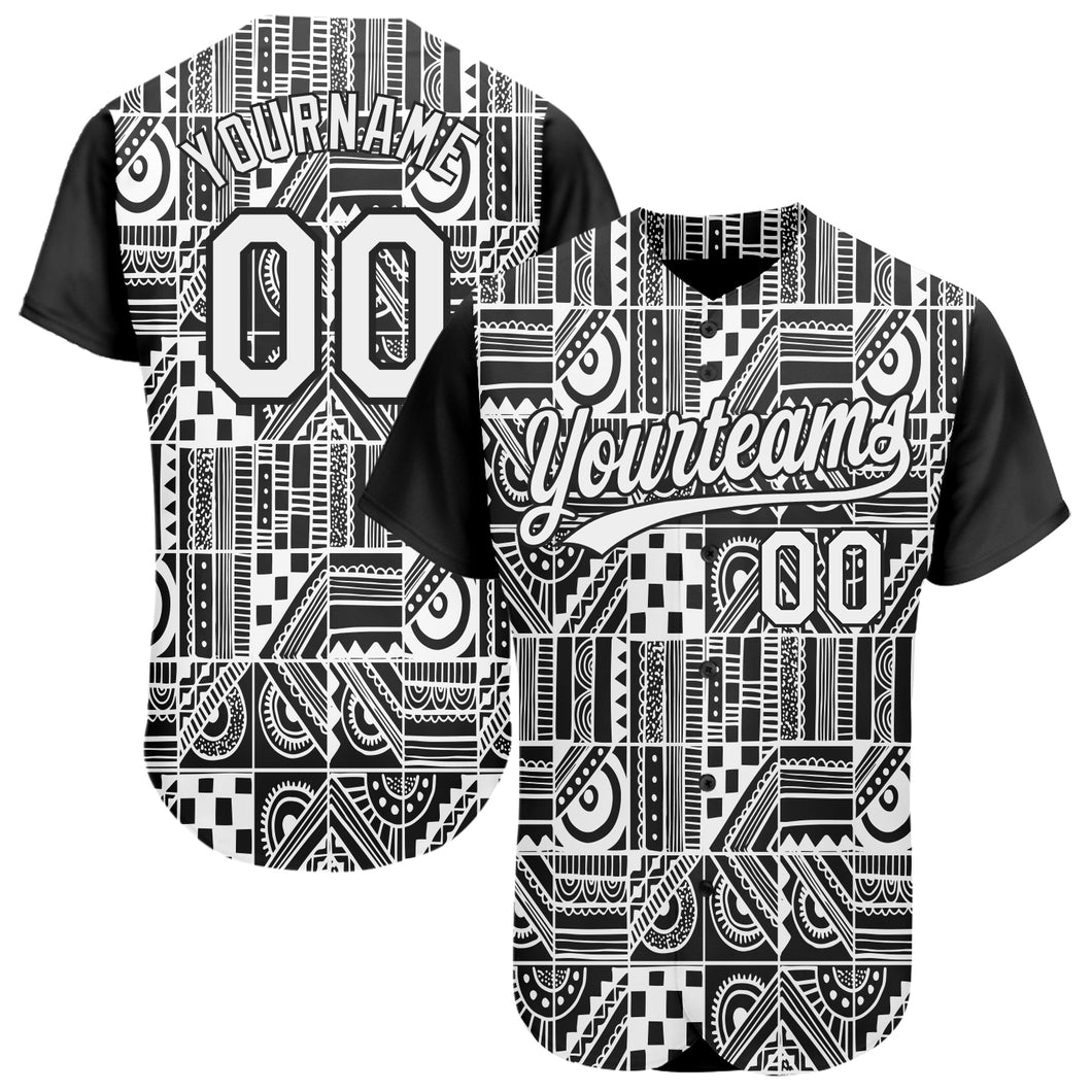 Custom Black White 3D Pattern Design Geometric Monochrome Mosaic Style Authentic Baseball Jersey