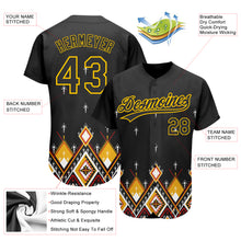 Load image into Gallery viewer, Custom Black Yellow 3D Pattern Design Geometric African Ethnic Style Authentic Baseball Jersey
