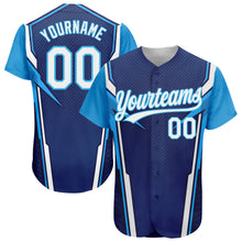 Load image into Gallery viewer, Custom Navy White-Sky Blue 3D Pattern Design Abstract Sport Authentic Baseball Jersey
