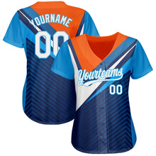 Charger l&#39;image dans la galerie, Custom Navy White Orange-Sky Blue 3D Pattern Design Abstract Sport Authentic Baseball Jersey
