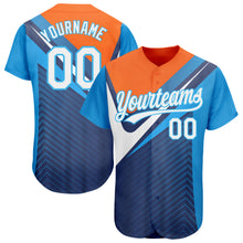 Charger l&#39;image dans la galerie, Custom Navy White Orange-Sky Blue 3D Pattern Design Abstract Sport Authentic Baseball Jersey
