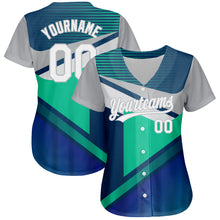 Load image into Gallery viewer, Custom Navy White Gray-Aqua 3D Pattern Design Abstract Sport Authentic Baseball Jersey
