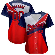 Load image into Gallery viewer, Custom Red Navy 3D Pattern Design Abstract Sport Authentic Baseball Jersey
