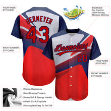 Load image into Gallery viewer, Custom Red Navy 3D Pattern Design Abstract Sport Authentic Baseball Jersey
