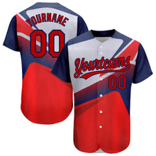 Load image into Gallery viewer, Custom Red Navy 3D Pattern Design Abstract Sport Authentic Baseball Jersey
