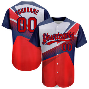 Custom Red Navy 3D Pattern Design Abstract Sport Authentic Baseball Jersey