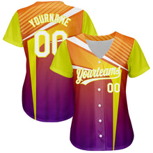 Load image into Gallery viewer, Custom Orange White Purple-Neon Yellow 3D Pattern Design Abstract Sport Authentic Baseball Jersey
