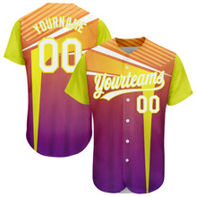 Load image into Gallery viewer, Custom Orange White Purple-Neon Yellow 3D Pattern Design Abstract Sport Authentic Baseball Jersey
