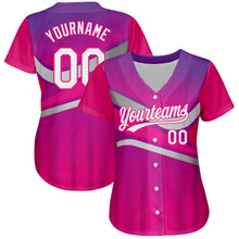 Load image into Gallery viewer, Custom Purple White-Hot Pink 3D Pattern Design Abstract Sport Authentic Baseball Jersey
