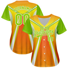 Load image into Gallery viewer, Custom Orange Neon Green-White 3D Pattern Design Abstract Sport Authentic Baseball Jersey
