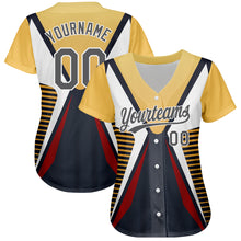 Load image into Gallery viewer, Custom Steel Gray Vegas Gold-White 3D Pattern Design Abstract Sport Authentic Baseball Jersey
