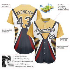 Custom Steel Gray Vegas Gold-White 3D Pattern Design Abstract Sport Authentic Baseball Jersey