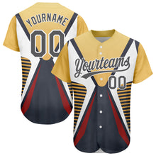 Load image into Gallery viewer, Custom Steel Gray Vegas Gold-White 3D Pattern Design Abstract Sport Authentic Baseball Jersey
