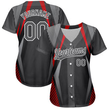 Load image into Gallery viewer, Custom Steel Gray Red-White 3D Pattern Design Abstract Sport Authentic Baseball Jersey
