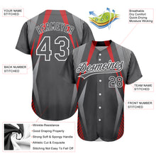 Load image into Gallery viewer, Custom Steel Gray Red-White 3D Pattern Design Abstract Sport Authentic Baseball Jersey
