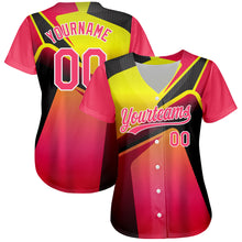 Load image into Gallery viewer, Custom Neon Pink Neon Yellow-White 3D Pattern Design Abstract Sport Authentic Baseball Jersey
