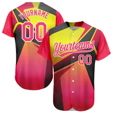 Load image into Gallery viewer, Custom Neon Pink Neon Yellow-White 3D Pattern Design Abstract Sport Authentic Baseball Jersey
