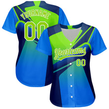 Load image into Gallery viewer, Custom Royal Neon Green-White 3D Pattern Design Abstract Sport Authentic Baseball Jersey
