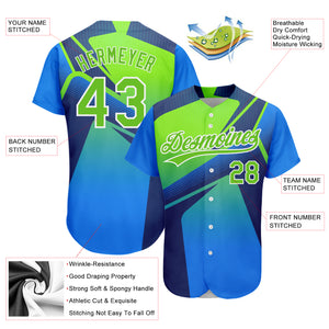 Custom Royal Neon Green-White 3D Pattern Design Abstract Sport Authentic Baseball Jersey