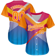 Load image into Gallery viewer, Custom Pink Bay Orange Light Blue-White 3D Pattern Design Abstract Sport Authentic Baseball Jersey
