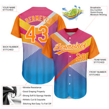 Load image into Gallery viewer, Custom Pink Bay Orange Light Blue-White 3D Pattern Design Abstract Sport Authentic Baseball Jersey
