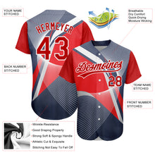 Load image into Gallery viewer, Custom Navy Red-White 3D Pattern Design Abstract Sport Authentic Baseball Jersey
