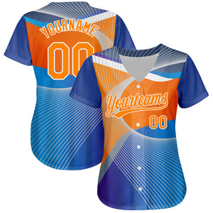 Custom Light Blue Bay Orange-White 3D Pattern Design Abstract Sport Authentic Baseball Jersey