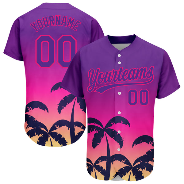 Cheap Custom Purple Hot Pink 3D Pattern Design Hawaii Palm Trees