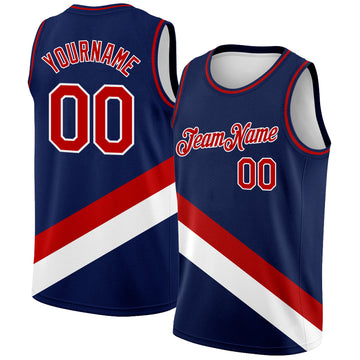 Custom Navy Red-White Modern Authentic City Edition Basketball Jersey