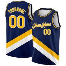 Load image into Gallery viewer, Custom Navy Gold-White Modern Authentic City Edition Basketball Jersey
